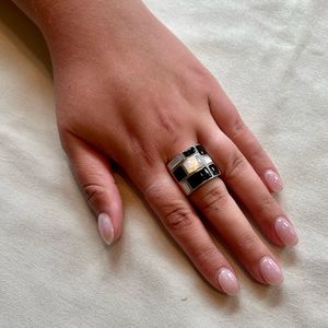 Sterling Silver, Onyx and Mother of Pearl Ring
